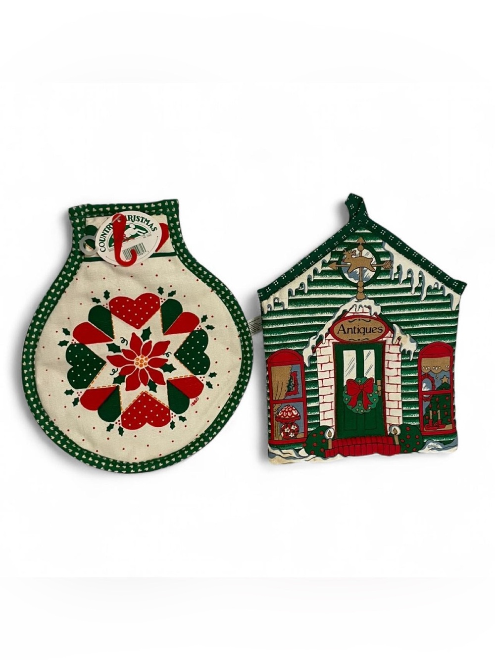 Vintage Christmas Holiday Hot Pads Set of 2 Country Cottagecore Farmhouse Decor